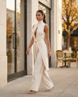 Cream Jumpsuit, three-quarter brand lifestyle view, by Floravincie