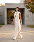 Cream Jumpsuit, walking lifestyle view, by Floravincie