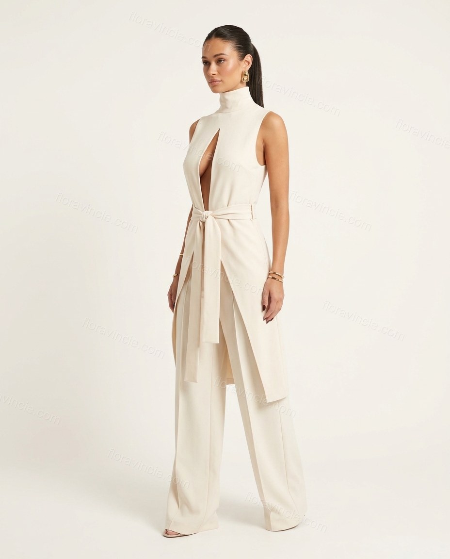 Cream Jumpsuit, side and back studio view, by Floravincie