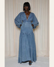 Light Blue Maxi Denim Dress, front studio view, by Floravincie