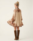 Cream Mini Ruffled Pleated Dress, back studio view, by Floravincie