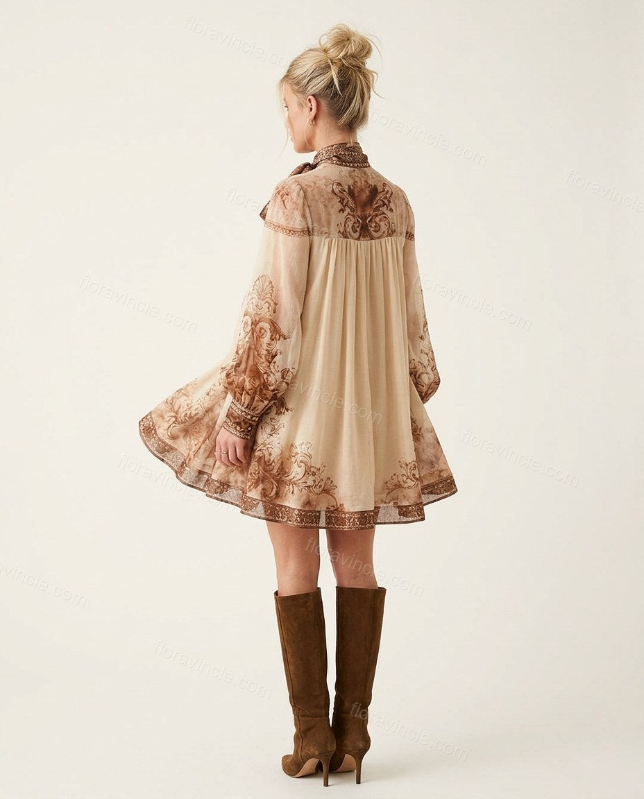 Cream Mini Ruffled Pleated Dress, back studio view, by Floravincie