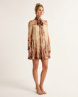 Cream Mini Ruffled Pleated Dress, front studio view, by Floravincie
