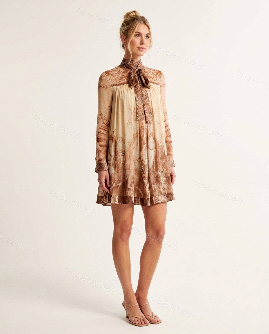 Cream Mini Ruffled Pleated Dress, front studio view, by Floravincie