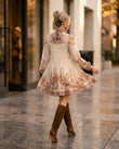 Cream Mini Ruffled Pleated Dress, movement and fit lifestyle view, by Floravincie