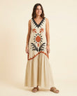 Beige Abstract Cape Tiered Bottom, full-length hero view, by Floravincie