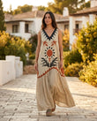 Beige Abstract Cape Tiered Bottom, three-quarter brand lifestyle view, by Floravincie
