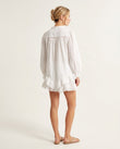 White Eyelet Ruffled Tiered Shorts Set, back studio view showing plain with ruffled hem, by Floravincie