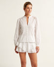 White Eyelet Ruffled Tiered Shorts Set, front studio view, by Floravincie