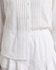 White Eyelet Ruffled Tiered Shorts Set, close-up of eyelet cutwork, by Floravincie