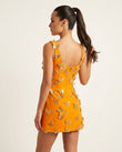 Orange Mini Rhinestone Dress, back studio view, by Floravincie