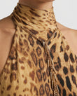 Brown Leopard Print Maxi Open-Back Dress, close-up of leopard print, by Floravincie
