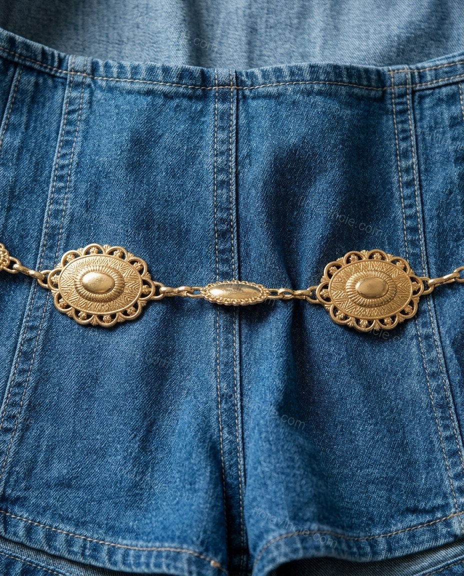 Blue Mini Denim Lace Jumpsuit, close-up of deep v-neck, cutout at neckline and thin shoulder straps, by Floravincie