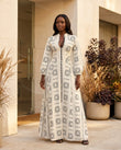 Off-white Geometric Maxi Dress, full-length hero view, by Floravincie
