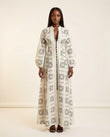 Off-white Geometric Maxi Dress, front studio view, by Floravincie