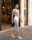 Gray Cropped Knit Shirt & Skirt Set, walking lifestyle view, by Floravincie