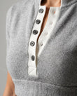 Gray Cropped Knit Shirt & Skirt Set, close-up of white and black accents, button placket and contrast placket, by Floravincie