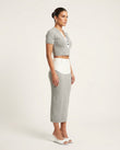 Gray Cropped Knit Shirt & Skirt Set, side and back studio view, by Floravincie