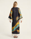 Black Abstract Maxi Fringe Dress, back studio view showing no visible back detail, by Floravincie