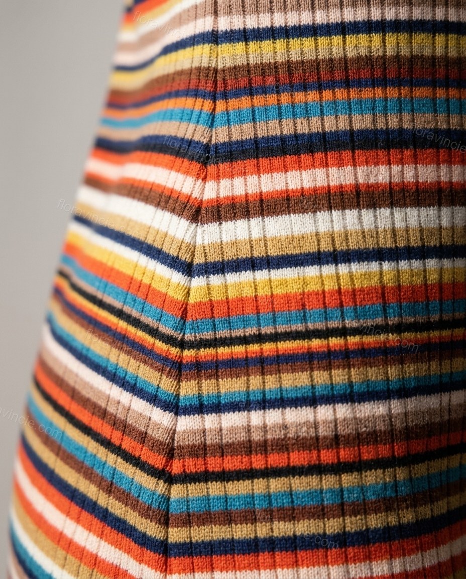 Beige Striped Mini Knit Dress, close-up of striped, by Floravincie