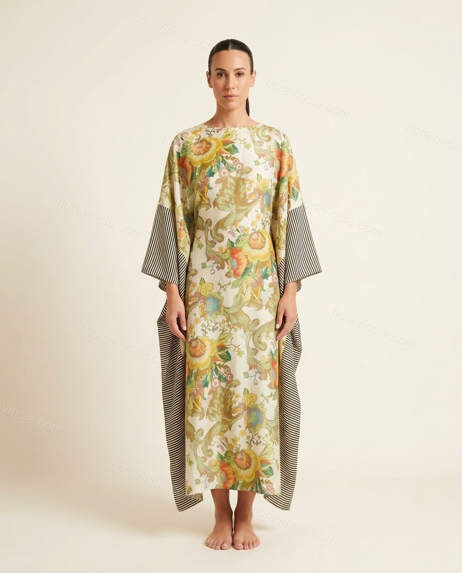 Green Floral Maxi Dress, front studio view, by Floravincie