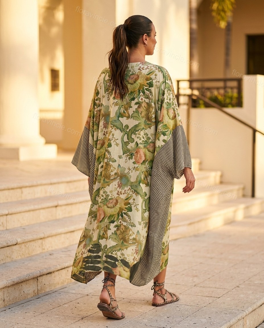 Green Floral Maxi Dress, movement and fit lifestyle view, by Floravincie