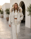 Off-white Faux-Fur Two-Piece Set, movement and fit lifestyle view, by Floravincie