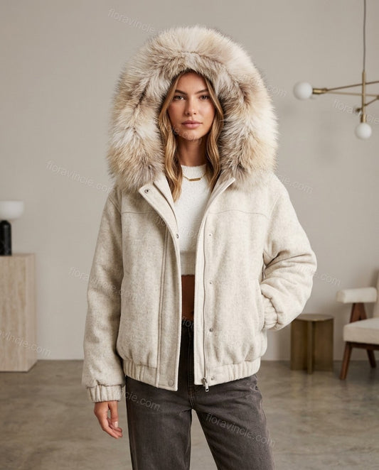 Off-white Faux-Fur Two-Piece Set, front studio view, by Floravincie