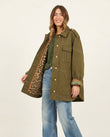 Olive Green Polished Leopard Print Jacket by Floravincie