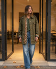 Olive Green Polished Leopard Print Jacket by Floravincie