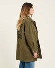 Olive Green Polished Leopard Print Jacket by Floravincie