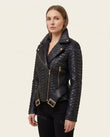 Black Animal Print Asymmetric Jacket, side and back studio view showing unclear, not visible, by Floravincie