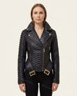 Black Animal Print Asymmetric Jacket, front studio view, by Floravincie