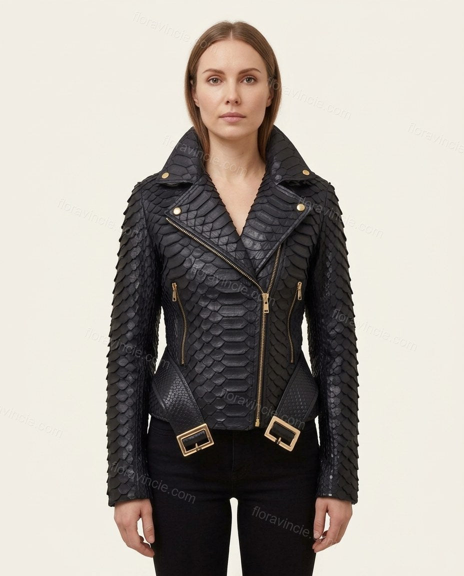 Black Animal Print Asymmetric Jacket, front studio view, by Floravincie
