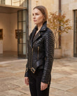 Black Animal Print Asymmetric Jacket, three-quarter brand lifestyle view, by Floravincie