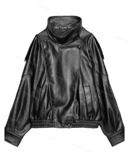 Black Asymmetric Jacket, front studio view, by Floravincie