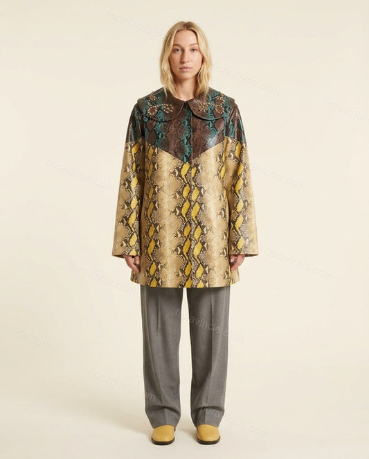 Tan Animal Print Jacket, front studio view, by Floravincie