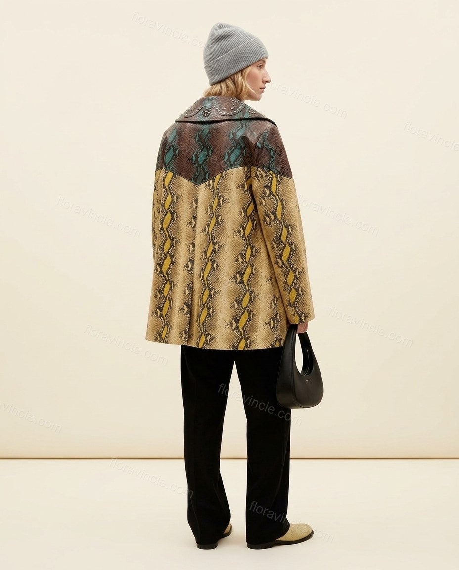 Tan Animal Print Jacket, back studio view, by Floravincie