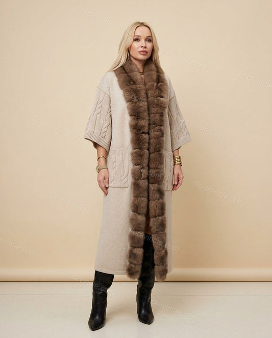 Light Beige Knit Cardigan, front studio view, by Floravincie