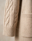 Light Beige Knit Cardigan, close-up of patch pockets, side slits and knit sleeves, by Floravincie