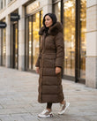 Brown Coat, three-quarter brand lifestyle view, by Floravincie
