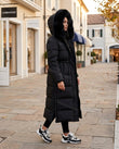 Black Faux-Fur Coat, three-quarter brand lifestyle view, by Floravincie