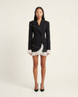Black Mini Ruffled Lace Dress, front studio view, by Floravincie