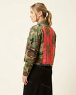 Green Jacket, back studio view showing large tiger print panel with decorative patches, by Floravincie