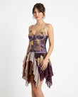 Dark Purple Floral Mini Embroidered Dress, side and back studio view, by Floravincie