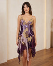 Dark Purple Floral Mini Embroidered Dress, full-length hero view, by Floravincie