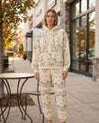 Cream Paisley Knit Ribbed Pants Set, three-quarter brand lifestyle view, by Floravincie