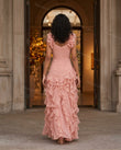 Blush Pink Maxi Ruffled Chiffon Dress, movement and fit lifestyle view, by Floravincie