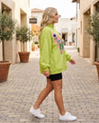 Lime Green Knit Ribbed Top, walking lifestyle view, by Floravincie