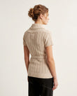 Beige Knit Ribbed Cardigan, back studio view, by Floravincie